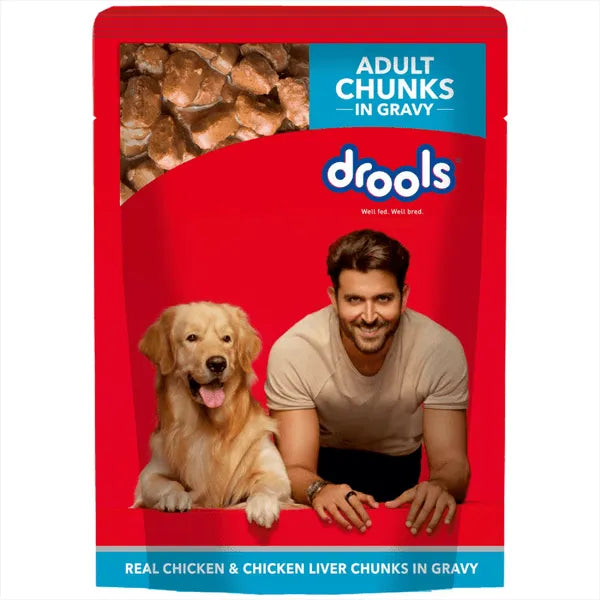 Drools Focus Super Premium Dry Food and Chicken & Liver Chunks in Gravy Adult Dog Wet Food Combo
