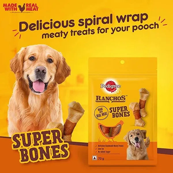 Pedigree Ranchos Super Bones Chicken & Milk, Spiral Wrap Chicken & Smokey Lamb and Roasted Lamb Tasty Jerky Dog Treats Combo