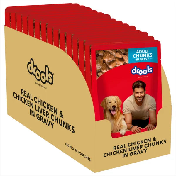 Drools Focus Super Premium Dry Food and Chicken & Liver Chunks in Gravy Adult Dog Wet Food Combo