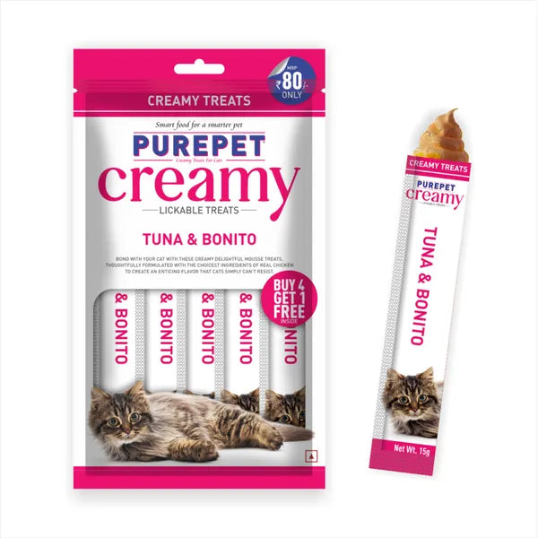 Purepet Tuna and Bonito Lickable Creamy Treats for Cats