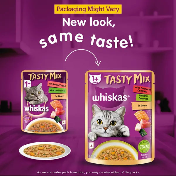 Whiskas Seafood Cocktail With Wakame Seaweed in Gravy Tasty Mix Adult Cat Wet Food
