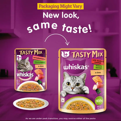 Whiskas Seafood Cocktail With Wakame Seaweed in Gravy Tasty Mix Adult Cat Wet Food