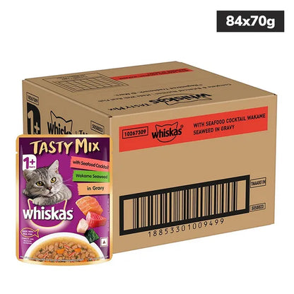 Whiskas Seafood Cocktail With Wakame Seaweed in Gravy Tasty Mix Adult Cat Wet Food