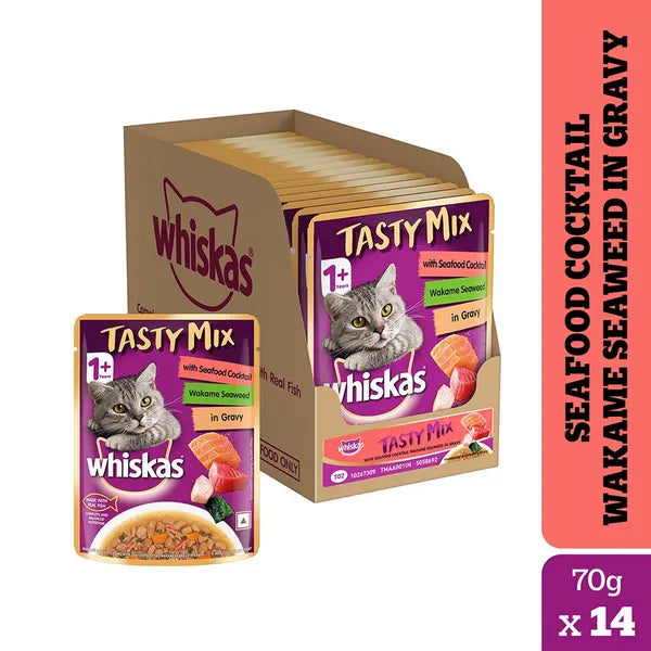 Whiskas Seafood Cocktail With Wakame Seaweed in Gravy Tasty Mix Adult Cat Wet Food