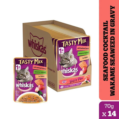 Whiskas Seafood Cocktail With Wakame Seaweed in Gravy Tasty Mix Adult Cat Wet Food