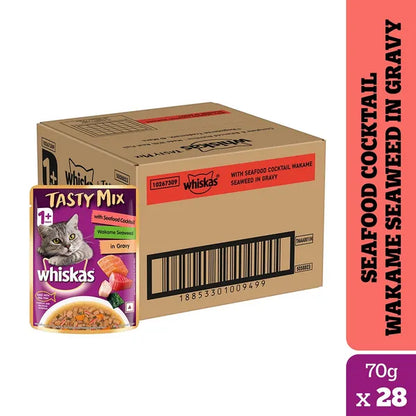 Whiskas Seafood Cocktail With Wakame Seaweed in Gravy Tasty Mix Adult Cat Wet Food