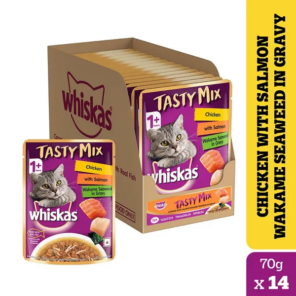 Whiskas Chicken With Salmon Wakame Seaweed in Gravy Tasty Mix Adult Cat Wet Food