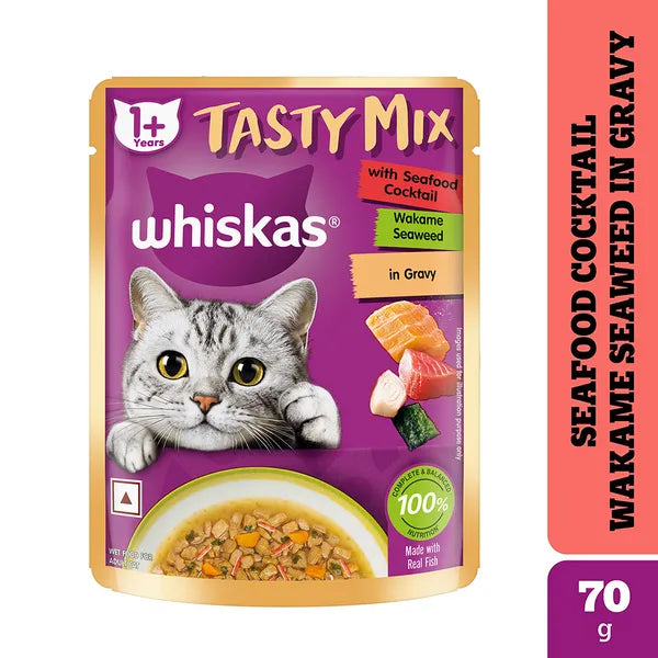 Whiskas Seafood Cocktail With Wakame Seaweed in Gravy Tasty Mix Adult Cat Wet Food
