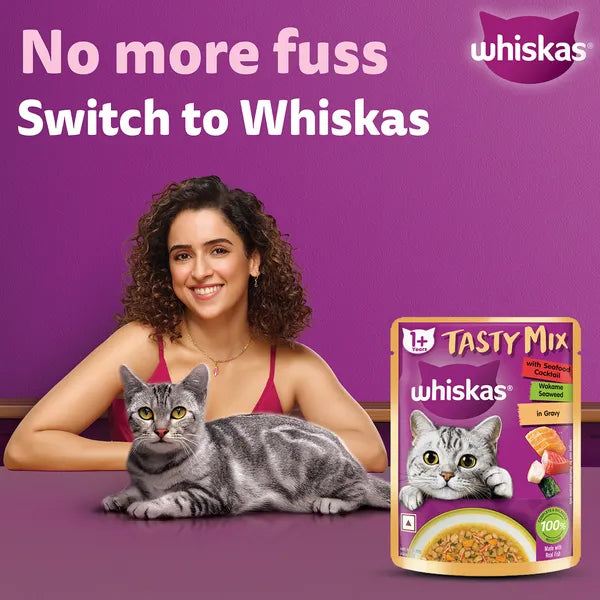 Whiskas Seafood Cocktail With Wakame Seaweed in Gravy Tasty Mix Adult Cat Wet Food